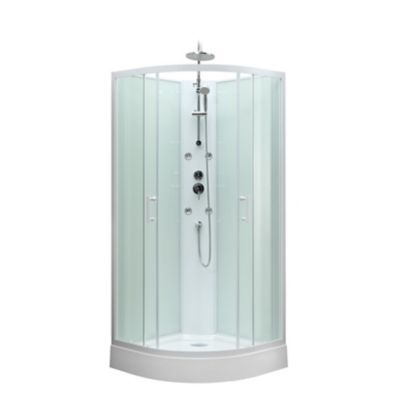Cabine de douche 1/4 de cercle l.85 x L.85 x H.225 cm – hydromassante, blanc, montage rapide, GoodHome Onega