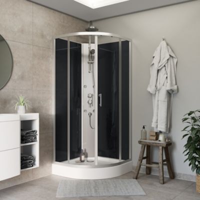 Cabine de douche 1/4 de cercle l.85 x L.85 x H.225 cm – hydromassante, chromé, montage rapide, GoodHome Onega