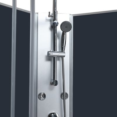 Cabine de douche 1/4 de cercle l.85 x L.85 x H.225 cm – hydromassante, chromé, montage rapide, GoodHome Onega