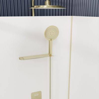 Cabine de douche 1/4 de cercle l.90 x L.90 x H.200 cm – fond blanc et profilés doré brossé, porte coulissante, Galedo Cabine Dorée