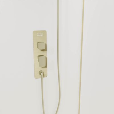 Cabine de douche 1/4 de cercle l.90 x L.90 x H.200 cm – fond blanc et profilés doré brossé, porte coulissante, Galedo Cabine Dorée