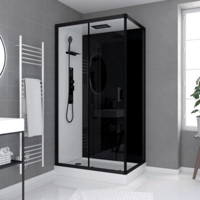 Cabine de douche 110x80x215cm - Verre Trempé - Mitigeur Noir - DUALITY 4 RECTANGLE