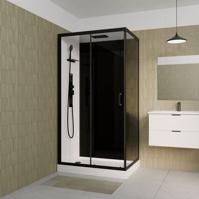 Cabine de douche 110x80x215cm - Verre Trempé - Mitigeur Noir - DUALITY 4 RECTANGLE