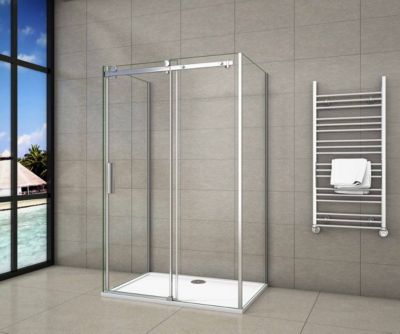 Cabine de douche 120x80x195 cm - verre 8 mm anticalcaire - porte coulissante - sans receveur