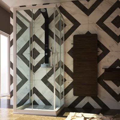 Cabine de douche 3 Côtés en PVC 80x90x80 CM H200 Transparent mod. Lite Profil Blanc