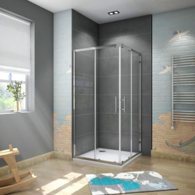 Cabine de douche 80x80x185cm  accès d'angle - Chromée , porte de douche coulissante, en 6mm verre anticalcaire,Modern