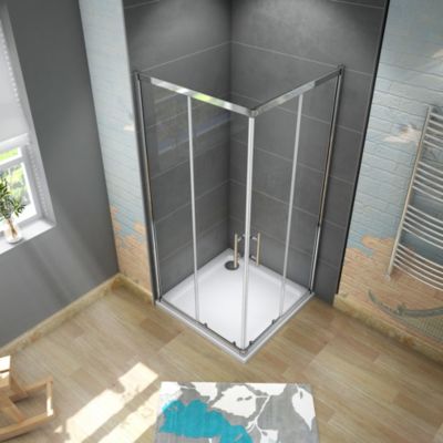 Cabine de douche 80x80x185cm  accès d'angle - Chromée , porte de douche coulissante, en 6mm verre anticalcaire,Modern