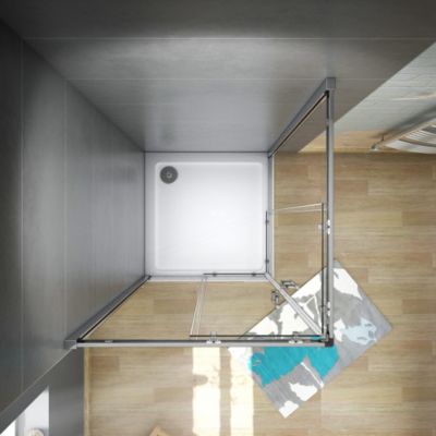 Cabine de douche 80x80x185cm  accès d'angle - Chromée , porte de douche coulissante, en 6mm verre anticalcaire,Modern