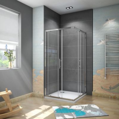 Cabine de douche 80x80x185cm  accès d'angle - Chromée , porte de douche coulissante, en 6mm verre anticalcaire,Modern