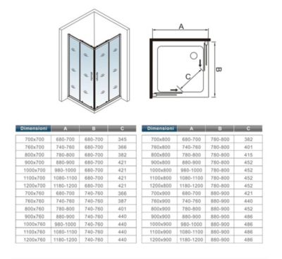 Cabine de douche 80x80x185cm  accès d'angle - Chromée , porte de douche coulissante, en 6mm verre anticalcaire,Modern