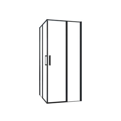Cabine De Douche 80x80x185cm Profilé Noir Mat Verre Anticalcaire Porte De Douche Pivotante Installation En Angle