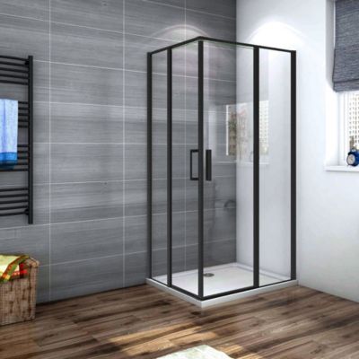 Cabine De Douche 80x80x185cm Profilé Noir Mat Verre Anticalcaire Porte De Douche Pivotante Installation En Angle