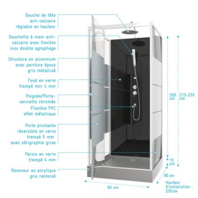 Cabine de douche 90 carrée 90x90x225cm - SCRATCHY 90