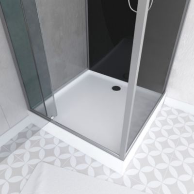 Cabine de douche 90x90cm carrée porte pivotante - avec bande effet miroir - SQUARE STRIPE