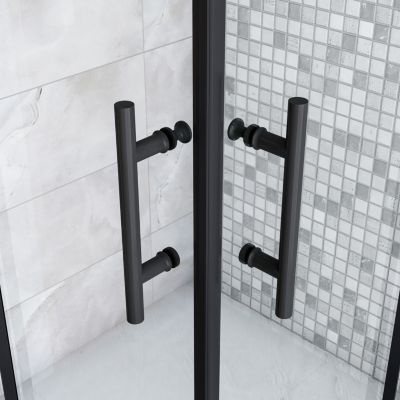 Cabine de douche 90x90x200cm  accès d'angle - Noir Mat , noire porte de douche coulissante, en 6mm verre anticalcaire