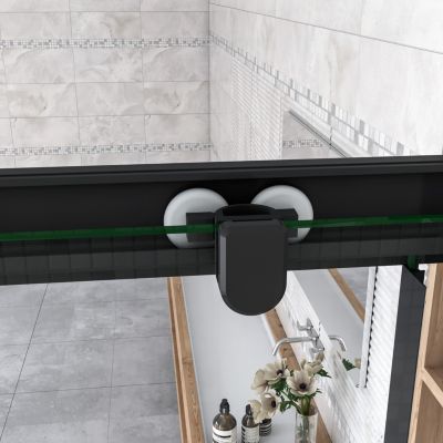 Cabine de douche 90x90x200cm  accès d'angle - Noir Mat , noire porte de douche coulissante, en 6mm verre anticalcaire