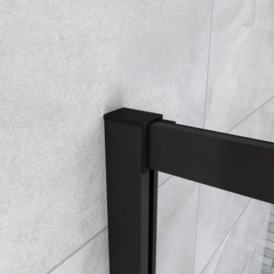 Cabine de douche 90x90x200cm  accès d'angle - Noir Mat , noire porte de douche coulissante, en 6mm verre anticalcaire