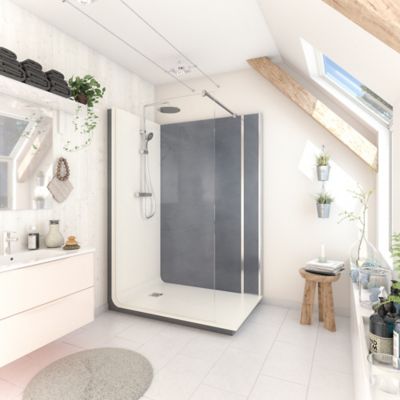 Cabine de douche à l’italienne l.80 x L.140 x H.218 cm – effet béton, receveur de plain-pied, Elmer Serenity