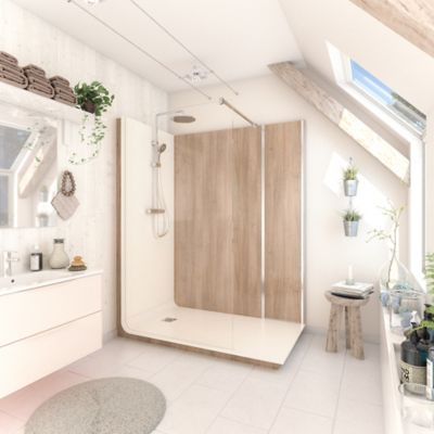 Cabine de douche à l’italienne l.80 x L.160 x H.218 cm – effet bois, receveur de plain-pied, Elmer Serenity