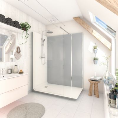 Cabine de douche à l’italienne l.80 x L.160 x H.218 cm – effet ciment, receveur de plain-pied, Elmer Serenity