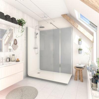Cabine de douche à l’italienne l.80 x L.170 x H.218 cm – effet ciment, receveur de plain-pied, Elmer Serenity