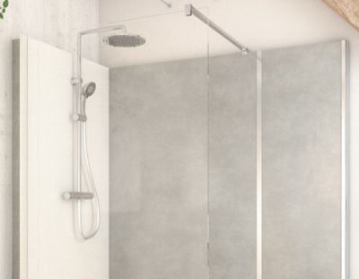 Cabine de douche à l’italienne l.80 x L.170 x H.218 cm – effet pierre grise, receveur de plain-pied, Elmer Serenity