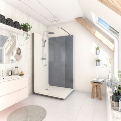 Cabine de douche à l’italienne l.90 x L.120 x H.218 cm – effet béton, receveur de plain-pied, Elmer Serenity