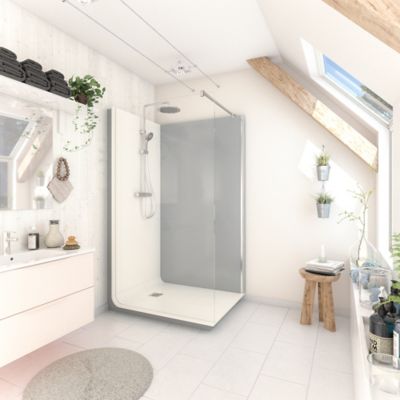 Cabine de douche à l’italienne l.90 x L.120 x H.218 cm – effet ciment, receveur de plain-pied antidérapant, Elmer Serenity