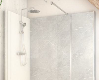 Cabine de douche à l’italienne l.90 x L.170 x H.218 cm – effet marbre gris, receveur de plain-pied, Elmer Serenity