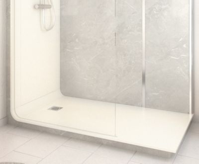 Cabine de douche à l’italienne l.90 x L.170 x H.218 cm – effet marbre gris, receveur de plain-pied, Elmer Serenity