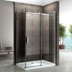 Cabine de douche ALIXA H.200 cm porte coulissante en verre 8 mm transparent 100 x 100 cm + receveur - Saniverre