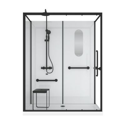 Cabine de douche avec colonne thermostatique et siège 85 x 160 cm, noir et blanc, Galedo Access 2