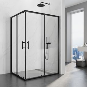 Cabine de douche avec Coulissante à Double Ouverture - Verre Trempé de 5mm - Noir 100x120x195cm SIRHONA