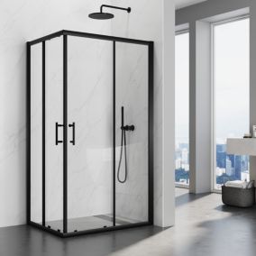 Cabine de douche avec Coulissante à Double Ouverture - Verre Trempé de 5mm - Noir 76x100x195cm SIRHONA