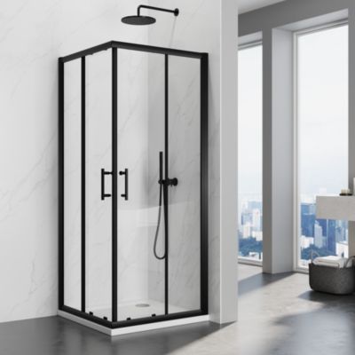 Cabine de douche avec Coulissante à Double Ouverture - Verre Trempé de 5mm - Noir 76x76x195cm SIRHONA