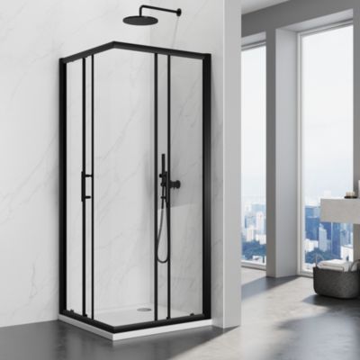 Cabine de douche avec Coulissante à Double Ouverture - Verre Trempé de 5mm - Noir 76x76x195cm SIRHONA