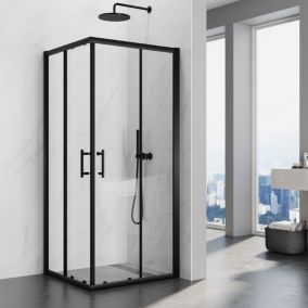 Cabine de douche avec Coulissante à Double Ouverture - Verre Trempé de 5mm - Noir 76x80x195cm SIRHONA