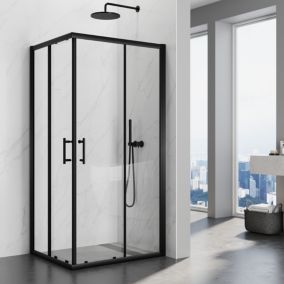 Cabine de douche avec Coulissante à Double Ouverture - Verre Trempé de 5mm - Noir 76x90x195cm SIRHONA