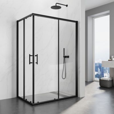 Cabine de douche avec Coulissante à Double Ouverture - Verre Trempé de 5mm - Noir 80x120x195cm SIRHONA