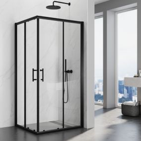 Cabine de douche avec Coulissante à Double Ouverture - Verre Trempé de 5mm - Noir 80x90x195cm SIRHONA