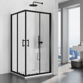 Cabine de douche avec Coulissante à Double Ouverture - Verre Trempé de 5mm - Noir 90x90x195cm SIRHONA