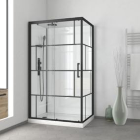 Cabine de douche avec mitigeur mécanique 80 x 110 cm, noir et blanc, Galedo Graphic