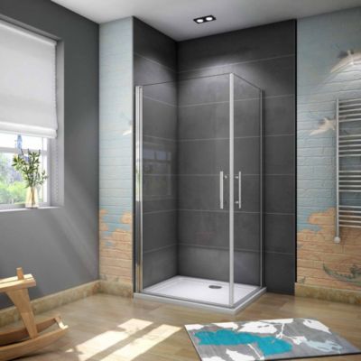Cabine de douche battante - 6 mm Verre Anticalcaire - 70 x 70 x180 cm - installer réversible  - alu Chrome