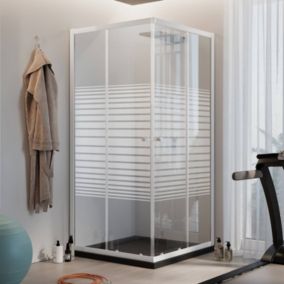 Cabine de Douche Blanche Carré 80x80 CM H185 Verre Sérigraphié mod. Blanc