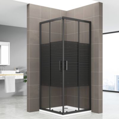 Cabine de douche BOHA-LINE 85x85 cm H190 verre sérigraphié ligne noire 6mm, portes coulissantes - SANIVERRE