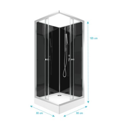Cabine de douche carrée 80x80x195 - Portes coulissantes en verre trempé 5mm - SQUARY BLACK 2