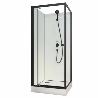 Cabine de douche carrée 80x80x200 cm - Porte pivotante - Fonds Blancs & Profilés Noir Mat