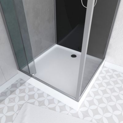 Cabine de Douche Carrée 90x90cm Porte Pivotante - Fond Noir avec bande effet miroir - SQUARE STRIPE
