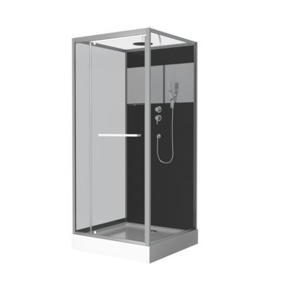 Cabine de Douche Carrée 90x90cm Porte Pivotante - Fond Noir avec bande effet miroir - SQUARE STRIPE