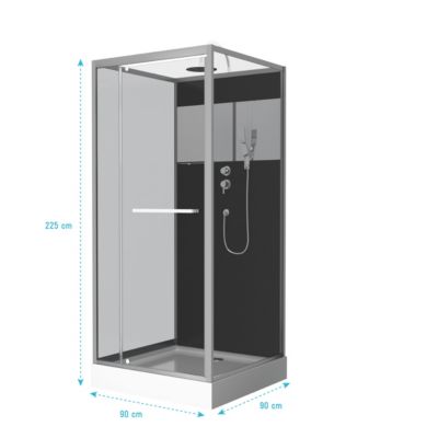 Cabine de Douche Carrée 90x90cm Porte Pivotante - Fond Noir avec bande effet miroir - SQUARE STRIPE